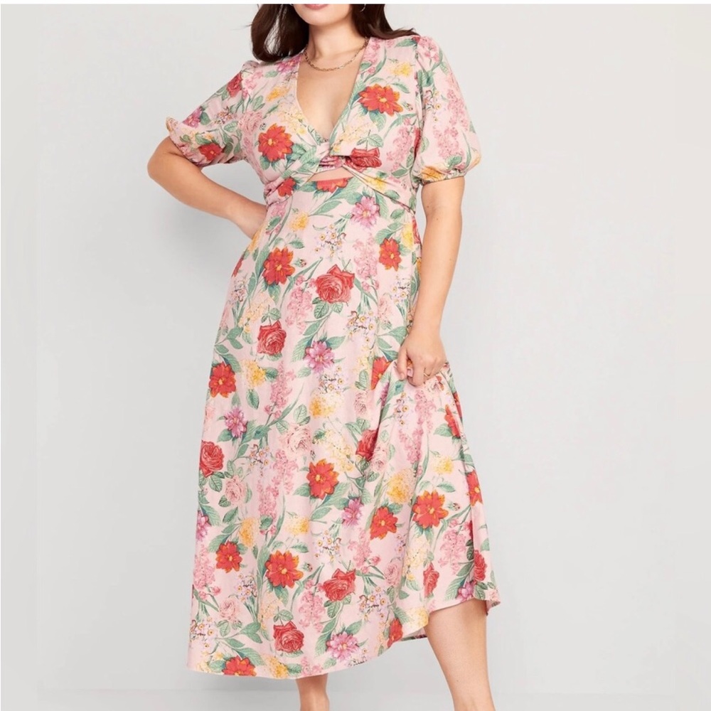 NWT Old Navy Pink Floral Wrap Cutout Dress